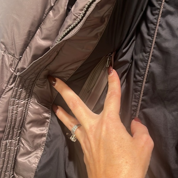 MeCo Goose Down Jacket Coat Women’s chocolate brown long length - Picture 11 of 12